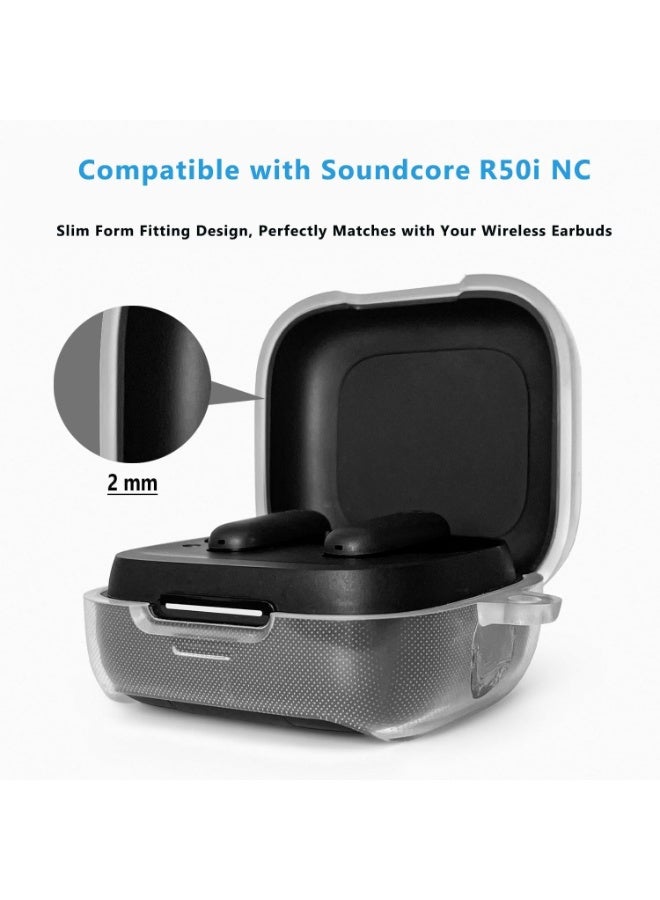 Compatible with Anker Soundcore R50i NC/Anker P30i Case Cover, Soft Silicone Shockproof Protective Case Wireless Earbuds with Carabiner, Front LED Visible (Clear with stand hole) - Image 3